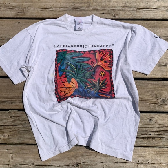 💚 Vintage 90s Fruit of the Loom White Tropical Short Sleeve Size XL Distressed - Picture 3 of 10